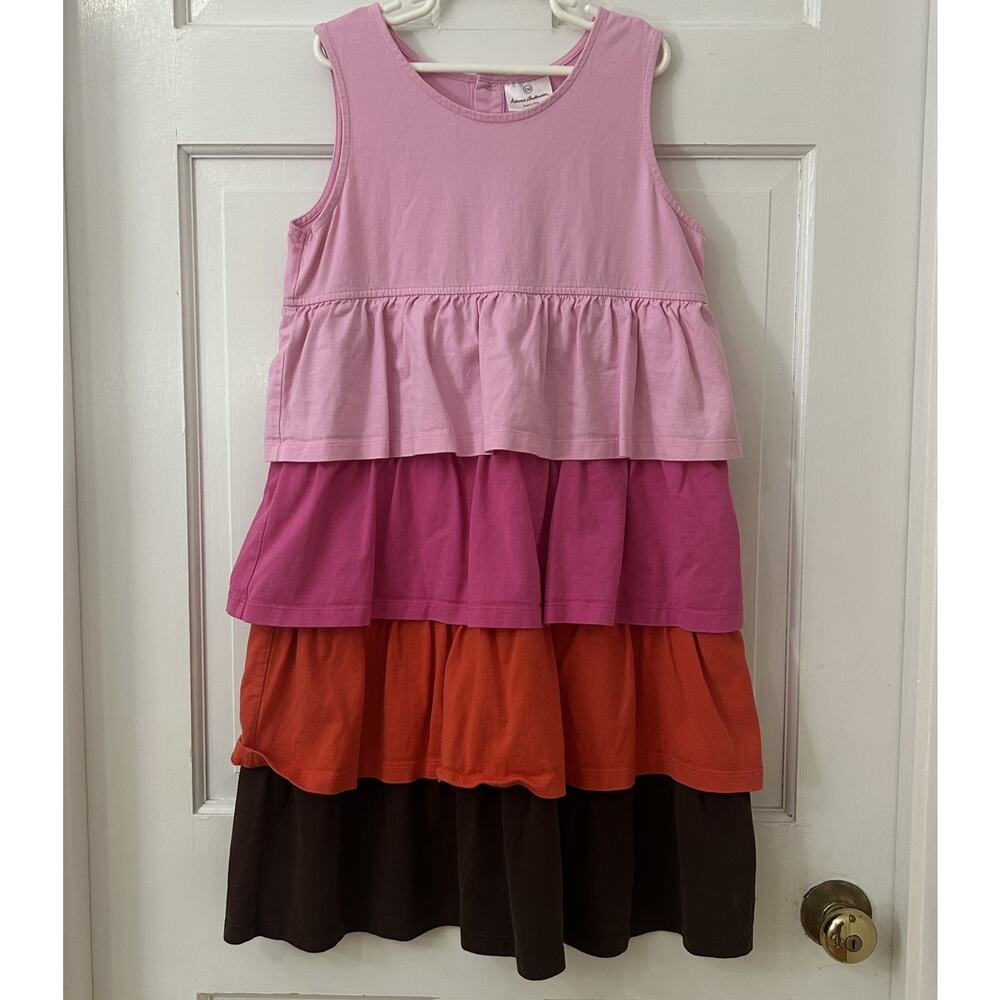 Hanna Andersson‎ Tiered Sundress Girls 150 US 12 Pink Red Brown Sleeveless Dress